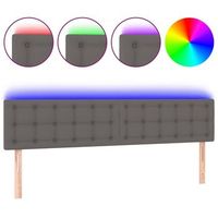 cabecero cama  panel de cabecera con led cuero sintetico gris 180x5x7888 cm