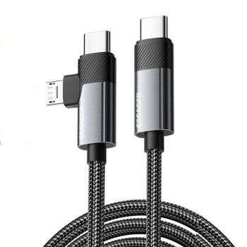 MENSAJE ES-X59 3A 65W USB-C a USB-C+Micro USB Cable QC Carga Rápida Transmisión de Datos Núcleo de Cobre Estañado Longit