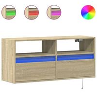 mueble de tv de pared con luces led roble sonoma 100x31x45 cm vidaxl