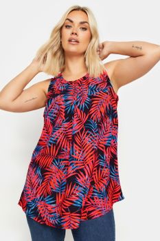 Yours Top Sin Mangas De Palmeras Rojas Y Azules, Mujer Curvy Y Tallas Grandes, Yours
