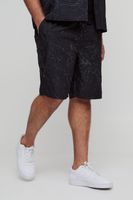 pantalon corto plus holgado fruncido estampado negro