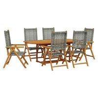 set de comedor de jardin 7 piezas ratan pe madera acacia gris