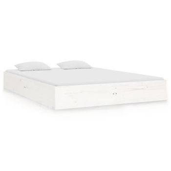 Estructura De Cama Madera Maciza Blanca 135x190 Cm