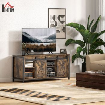 Mueble tv con puertas correderas y 6 compartimentos 120 cm marrón