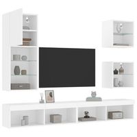 5 uds muebles tv de pared  mueble de salon  armario tv con led madera ingenieria blanco cfw780538