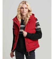superdry para mujer w5010907a chaleco acolchado con capucha everest rojo l casual nylon sostenible