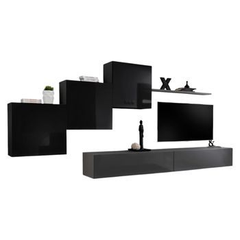 Conjunto De Muebles Para Sala Switch X Diseño Mural, Color Gris Y Negro Brillante.