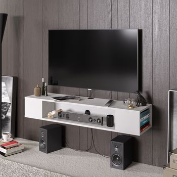 Mueble Tv Colgante|compartimentos  Abiertos|130 Cm | Blanco Peti