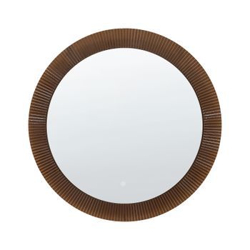 Espejo Redondo Moderno De Pared Con Iluminación Led Para Dormitorio Y Baño 80 X 80 Cm Marrón Y Plateado Besbe
