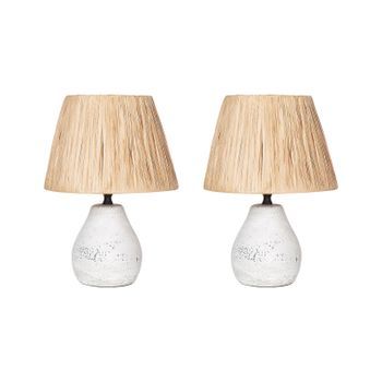 Conjunto De 2 Lámparas De Cerámica De Mesa Con Pantalla De Papel Efecto Envejecido Blanco Y Natural Arwadito