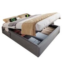 cama individual de 140200 cm - con puerto usb-c - con almacenaje hidraulico - en lino - gris