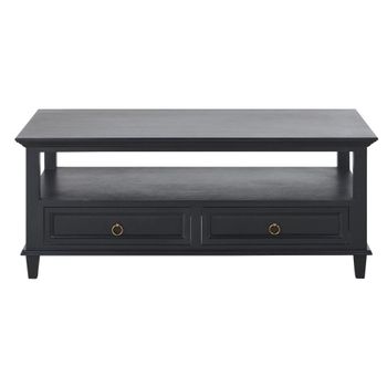 Mesa de centro negra con 2 tableros y metal color latón