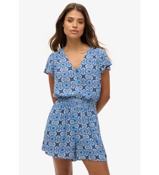 Superdry para mujer. W8011880A Mono Printed azul (S), Casual, Poliéster, Manga corta