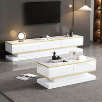 conjunto de tv y mesa de centro diseno moderno mdf  adorno dorado blanco 200x40x40 cm  100x50x38 cm