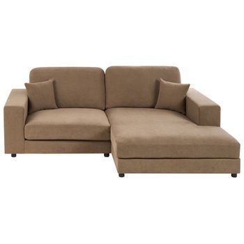 Sofá Esquinero Izquierdo Estilo Minimalista Tapizado En Tela Con Cojines Adicionales 3 Plazas Marrón Lofoten