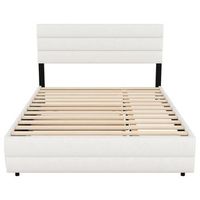 cama de adulto 140x200cm en tejido de lino con cama nido 90x190cm y 2 cajones cabecero regulable blanco