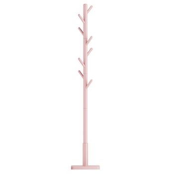 Perchero de pie con 8 ganchos de mdf y madera de color rosa