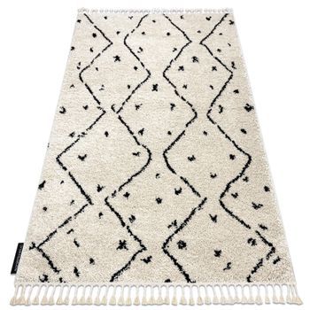 Alfombra Berber Tetuan B751 Zigzag Crema Franjas Bereber Marroquí Sha 160x220 Cm