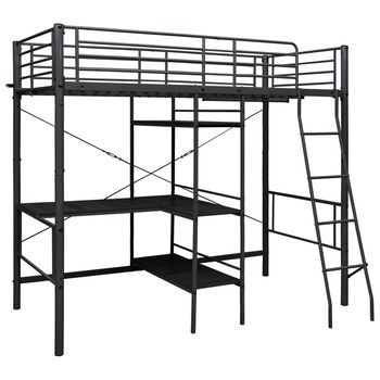 Cama Individual | Estructura De Litera Con Mesa De Metal Negro 90x200 Cm Cfw40523