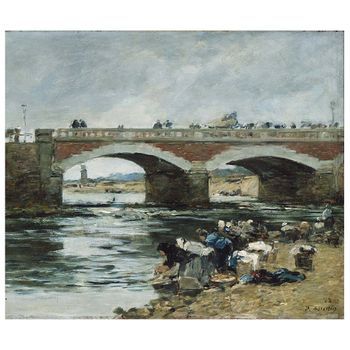 Legendarte - Cuadro Lienzo, Impresión Digital - Lavandières Près D'un Pont - Eugène Boudin - Decoración Pared Cm. 50x70