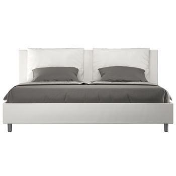 Cama Para Adultos Moderna Con Cojines Acolchados De Piel Sintética Anja.-color Blanco-ropa De Cama 180x200 Cm