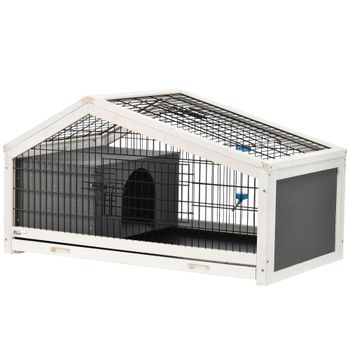 PawHut Conejera en Madera con Casita y Zona Abierta para 1 Conejo, 90x53x50 cm, Gris Oscuro   Aosom España
