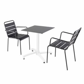 Mesa De Jardín De Conjunto Con Laminado De Pizarra Y 2 Sillones Grises, Opéra - Oviala