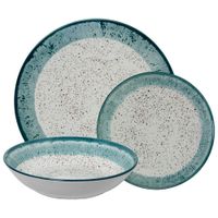 vajilla 18 pzs porcelana deco moteado borde azul