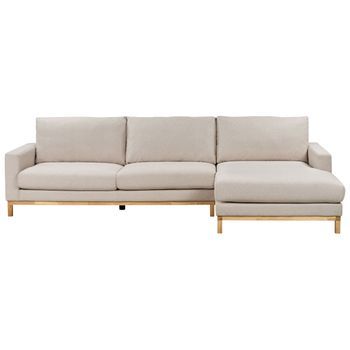 Sofá Esquinero Elegante Patas De Madera Tapizado De Tela Beige Izquierdo Siggard