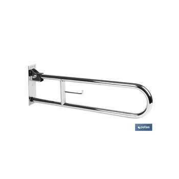 Barra De Apoyo Abatible Vertical Con Accesorio Para Papel Higiénico 74xø3,2cm Fabricada En Acero Inoxidable