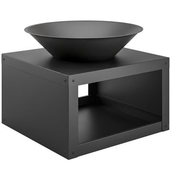 Outsunny Brasero Ø59 cm con Estante para Leña Gancho para Remover Apto para Leña y Carbón Redondo Negro   Aosom España