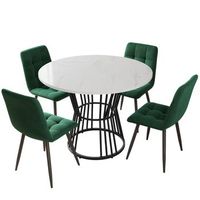 conjunto de mesa redonda efecto marmol de 100 cm y 4 sillas verdes