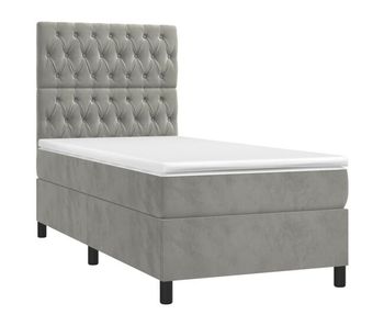 Cama box spring colchón y led terciopelo gris claro 90x200 cm diseño de botones