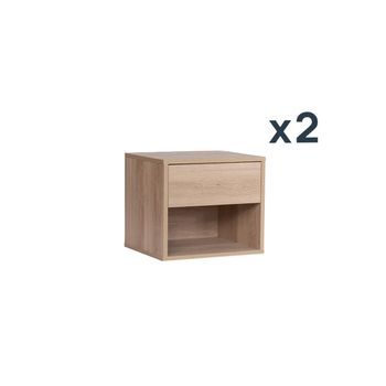 Pack 2 Mesitas De Noche Flotantes De 1 Cajón En Madera Color Natural Klast Home 40 X 35 Cm - Natural