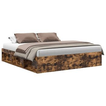 Estructura De Cama Roble Ahumado 200x200 Cm Vidaxl