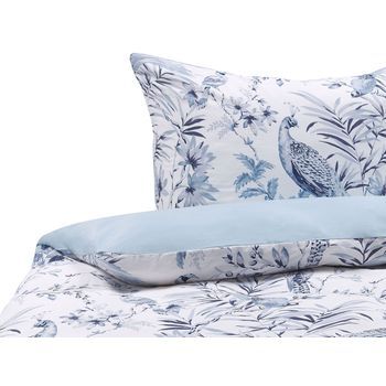 Conjunto De Fundas Y Almohada Algodón Blanco Y Azul Estampado Floral 155 X 220 Cm Dormitorio Moderno Estilo Boho Ballard