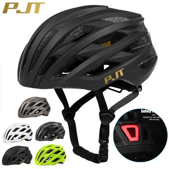 Casco de ciclismo PJT para hombre y mujer, casco con luz LED, casco para bicicleta de montaña y carretera, casco de bicicleta recargable ultraligero