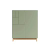 zapatero de melamina roble claro puertas verde patas roble 112x90x27cm