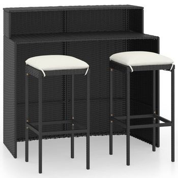 Conjunto Muebles De Bar Para Jardín 3 Uds | Mesa Y Sillas Y Cojines Negro