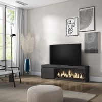 mueble tv efecto madera negro 158x35x45cm chimenea efecto fuego