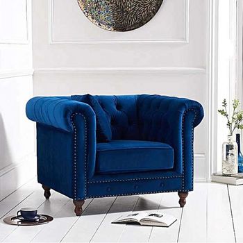 Milano Chesterfield Blue Plush Velvet Armchair