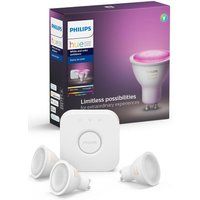 philips hue hue white  colour ambience smart lighting starter kit with bridge - gu10 white