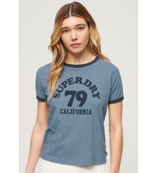 Superdry para mujer. W1011387A Camiseta ringer Athletic Essentials azul (M), Casual, Algodón, Manga corta