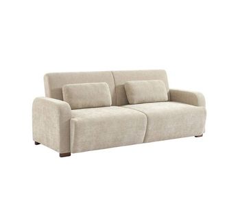 Sofá cama en tejido tela lisa de 3 plazas beige - 211x92x85 cm