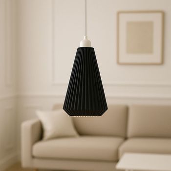 Lámpara De Techo Modelo Kai Nblb Negro Cable De Seda Trenzado Blanco Embellecedor Florón De Techo Blanco Luz Led E27