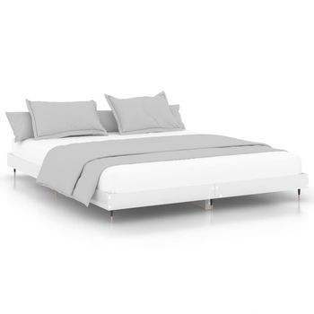 Cama Matrimonial | Cama Para Adultos | Estructura De Cama Madera Contrachapada Blanco Brillo 120x200cm