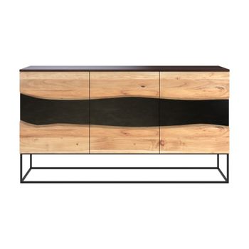 Aparador de 3 puertas de madera de acacia y metal negro