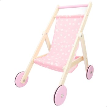 WOOMAX - Carrito bebé juguetes, cochecito muñecas 36 cm, fabricado de madera, color rosa con margaritas, medidas 33x51x44 cm, juguete niña 2 años, sillas de paseo, portabebés muñeca, sillita, +24