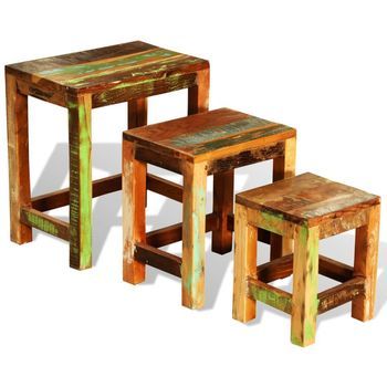 3 Piezas Juego De Mesas Apilables Vintage Madera Reciclada