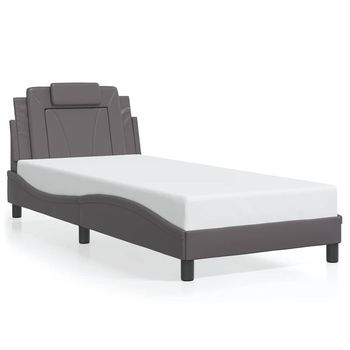 Estructura De Cama Viana Sin Colchón Cuero Sintético Gris 90x190 Cm Vidaxl